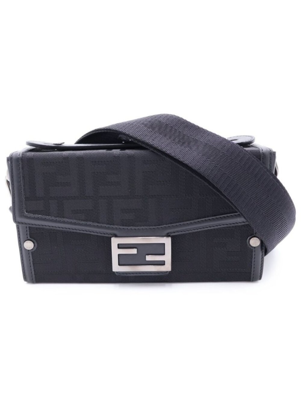 Fendi Zucca Soft Trunk Bucket Shoulder Bag Canvas Leather Black